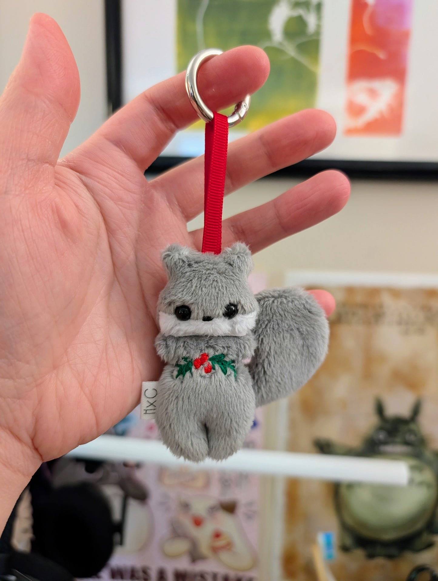 Holly Grey Squirrel Keychain