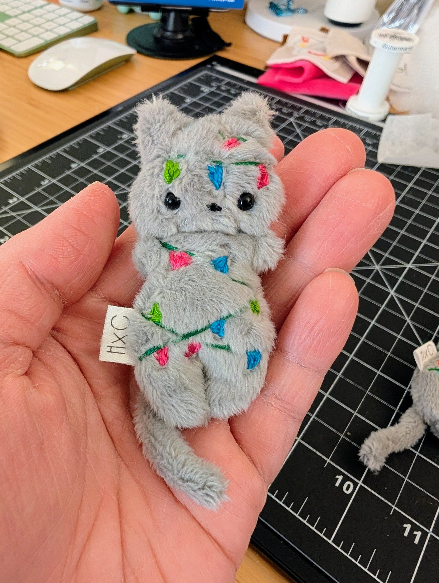 Grey Kitty in Xmas Lights