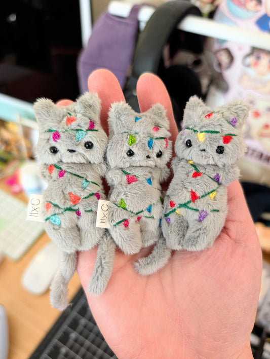 Grey Kitty in Xmas Lights